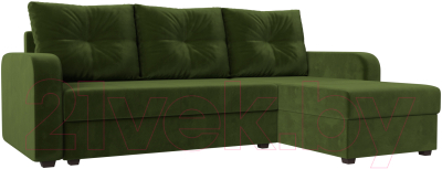 Диван угловой Лига Диванов Ливерпуль Лайт правый (микровельвет зеленый) - фото