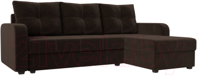 Диван угловой Лига Диванов Ливерпуль Лайт правый (микровельвет коричневый) - фото