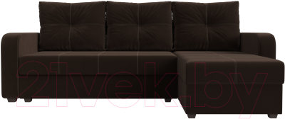 Диван угловой Лига Диванов Ливерпуль Лайт правый (микровельвет коричневый)