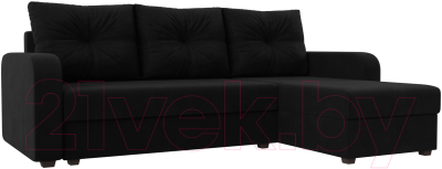 Диван угловой Лига Диванов Ливерпуль Лайт правый (микровельвет черный) - фото