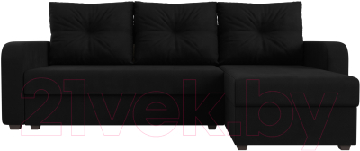 Диван угловой Лига Диванов Ливерпуль Лайт правый (микровельвет черный)