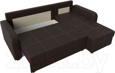 Диван угловой Лига Диванов Ливерпуль Лайт правый (экокожа коричневый)