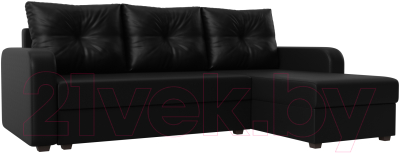 Диван угловой Лига Диванов Ливерпуль Лайт правый (экокожа черный) - фото