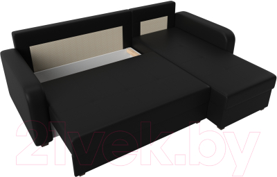 Диван угловой Лига Диванов Ливерпуль Лайт правый (экокожа черный)