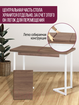 Обеденный стол Millwood Лофт Лондон 100-140x60x76 (дуб табачный Craft/металл белый)