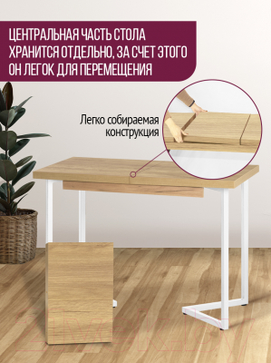 Обеденный стол Millwood Лофт Лондон 110-150x70x76 (дуб золотой Craft/металл белый)