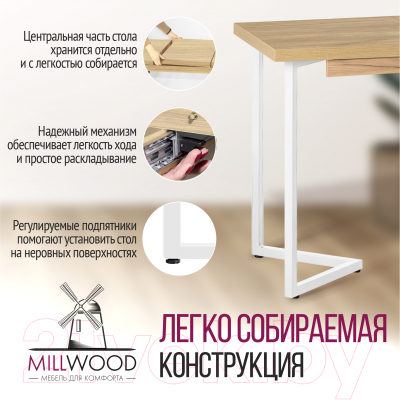 Обеденный стол Millwood Лофт Лондон 110-150x70x76 (дуб золотой Craft/металл белый)