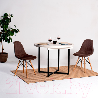 Обеденный стол Millwood Лофт Лондон раздвижной / D100 100-140x100x76 (белый/металл черный)