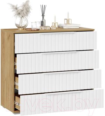 Комод ТриЯ Хилтон (дуб крафт золотой/белый матовый)