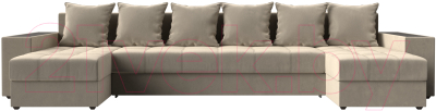 Диван П-образный Лига Диванов Дубай полки слева (микровельвет бежевый)