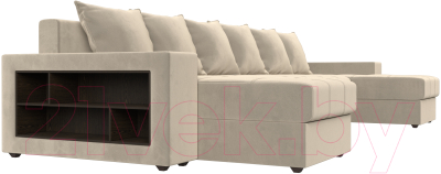 Диван П-образный Лига Диванов Дубай полки слева (микровельвет бежевый)