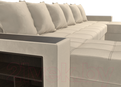 Диван П-образный Лига Диванов Дубай полки слева (микровельвет бежевый)