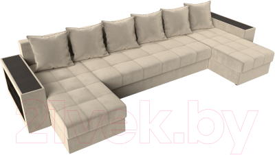 Диван П-образный Лига Диванов Дубай полки слева (микровельвет бежевый)