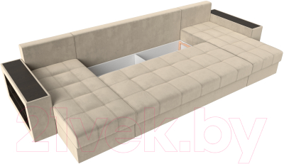 Диван П-образный Лига Диванов Дубай полки слева (микровельвет бежевый)