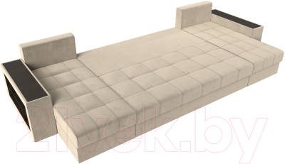 Диван П-образный Лига Диванов Дубай полки слева (микровельвет бежевый)