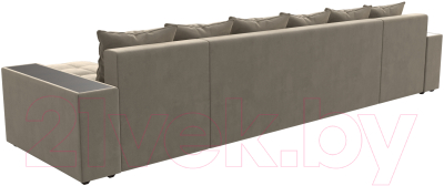 Диван П-образный Лига Диванов Дубай полки слева (микровельвет бежевый)