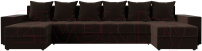Диван П-образный Лига Диванов Дубай полки слева (микровельвет коричневый)