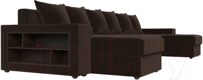 Диван П-образный Лига Диванов Дубай полки слева (микровельвет коричневый)