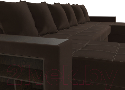 Диван П-образный Лига Диванов Дубай полки слева (микровельвет коричневый)