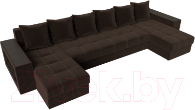 Диван П-образный Лига Диванов Дубай полки слева (микровельвет коричневый)