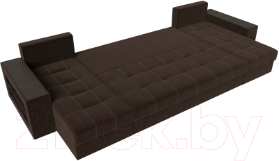 Диван П-образный Лига Диванов Дубай полки слева (микровельвет коричневый)