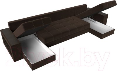 Диван П-образный Лига Диванов Дубай полки слева (микровельвет коричневый)