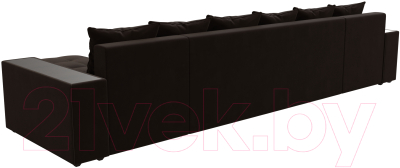 Диван П-образный Лига Диванов Дубай полки слева (микровельвет коричневый)