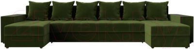 Диван П-образный Лига Диванов Дубай полки слева (микровельвет зеленый)