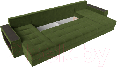 Диван П-образный Лига Диванов Дубай полки слева (микровельвет зеленый)