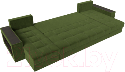 Диван П-образный Лига Диванов Дубай полки слева (микровельвет зеленый)