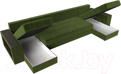 Диван П-образный Лига Диванов Дубай полки слева (микровельвет зеленый)