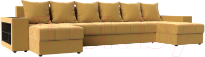 Диван П-образный Лига Диванов Дубай полки слева (микровельвет желтый) - фото