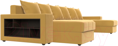 Диван П-образный Лига Диванов Дубай полки слева (микровельвет желтый)