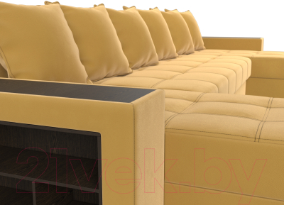 Диван П-образный Лига Диванов Дубай полки слева (микровельвет желтый)