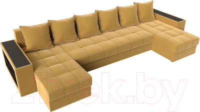 Диван П-образный Лига Диванов Дубай полки слева (микровельвет желтый)