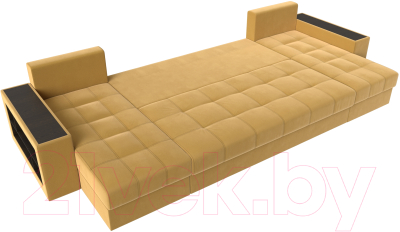 Диван П-образный Лига Диванов Дубай полки слева (микровельвет желтый)