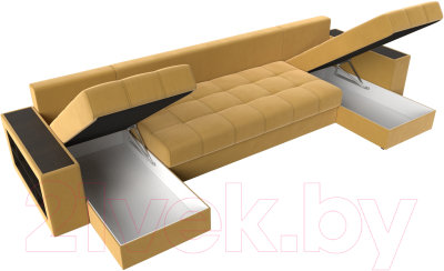 Диван П-образный Лига Диванов Дубай полки слева (микровельвет желтый)