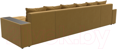 Диван П-образный Лига Диванов Дубай полки слева (микровельвет желтый)