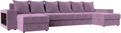 Диван П-образный Лига Диванов Дубай полки слева (микровельвет сиреневый) - фото