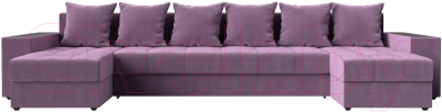 Диван П-образный Лига Диванов Дубай полки слева (микровельвет сиреневый)