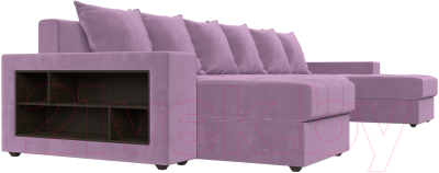 Диван П-образный Лига Диванов Дубай полки слева (микровельвет сиреневый)