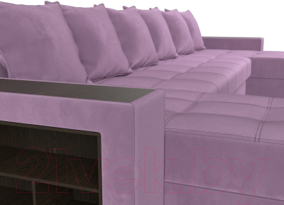 Диван П-образный Лига Диванов Дубай полки слева (микровельвет сиреневый)