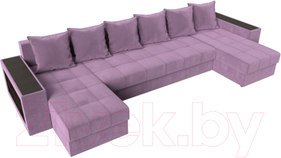 Диван П-образный Лига Диванов Дубай полки слева (микровельвет сиреневый)