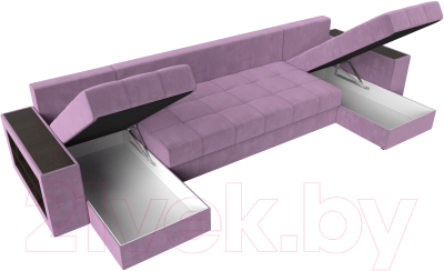 Диван П-образный Лига Диванов Дубай полки слева (микровельвет сиреневый)