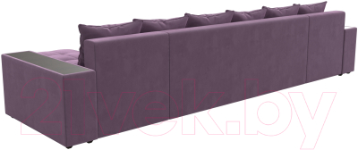 Диван П-образный Лига Диванов Дубай полки слева (микровельвет сиреневый)