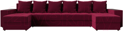 Диван П-образный Лига Диванов Дубай полки слева (микровельвет бордовый)