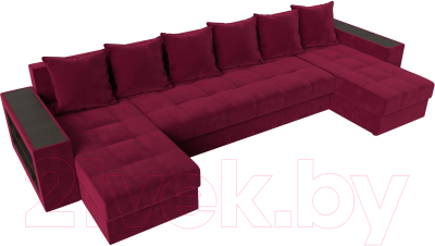 Диван П-образный Лига Диванов Дубай полки слева (микровельвет бордовый)