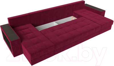 Диван П-образный Лига Диванов Дубай полки слева (микровельвет бордовый)