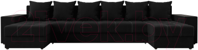 Диван П-образный Лига Диванов Дубай полки слева (микровельвет черный)