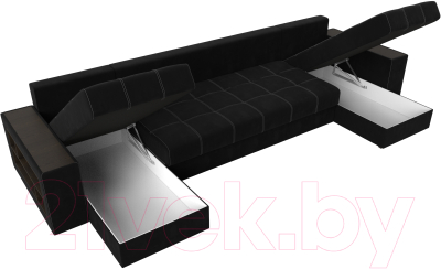 Диван П-образный Лига Диванов Дубай полки слева (микровельвет черный)